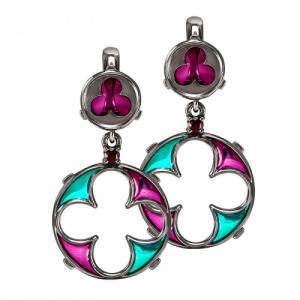 Серьги Готика с гранатами и круглыми витражами 240144-2-1