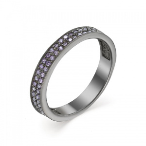Стильное кольцо с двумя дорожками фиолетовых фианитов в черном родаже 127153-10-1