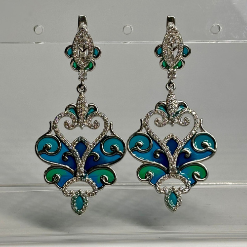 Серьги с подвесами Эффектный ажур 228550-0-1