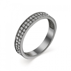 Фаланговое кольцо с двумя дорожками фианитов в черном родаже 127152-4-1