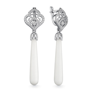 Эффектные длинные серьги с белыми агатами 220120-4