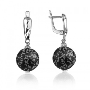 Серьги 225640-9 с подвесами из Обсидиана