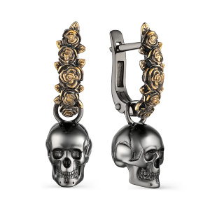 Серьги 243340а-4-3 Черепа и Розы
