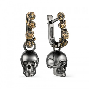 Серьги 243342а-4-3 Черепа и Пионы