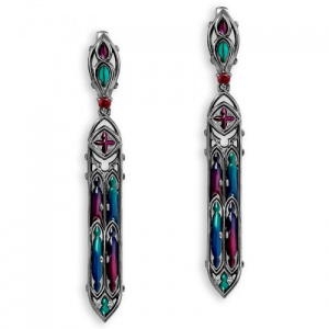 Серьги Готика с гранатами и витражными подвесами 240143А-2-1