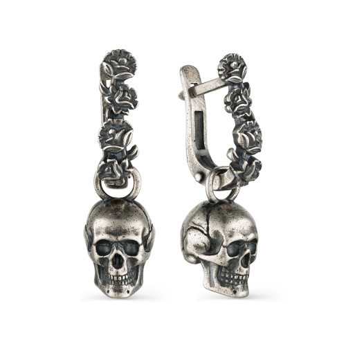 Серьги 243342а-7 Черепа и Пионы