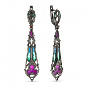 Серьги Готика с гранатами и изящными витражами 240145-2-2