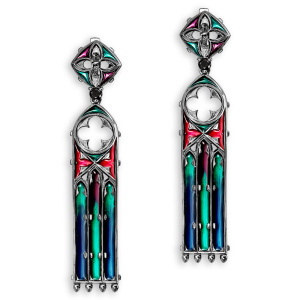 Серьги Готика с гранатами и широкими подвесами 240142-2-1