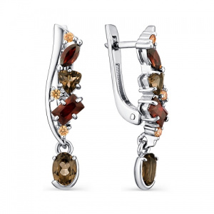 Серьги с гранатами и раух-топазами 241603-3