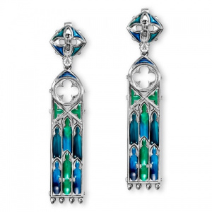 Серьги Готика с топазами и витражными подвесами 240142А-2-0
