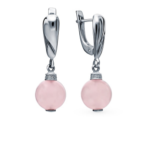 Серьги 225640-4 с подвесами из Розового кварца