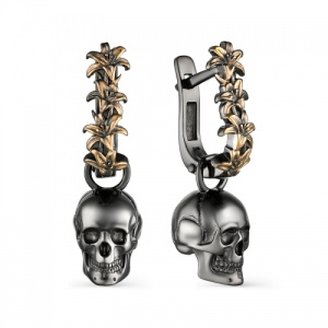 Серьги 243341а-4-3 Черепа и Лилии