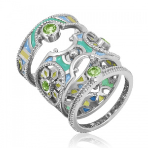 Набор колец женских серебро с эмалью и хризолитом 129610-4