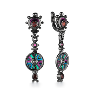Серьги прялки с гранатами коллекция Маруся 229613-8